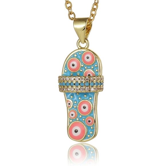 Evil Eye Slipper Pendant Necklace - Picture 1 of 4